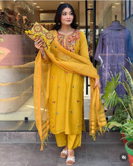 Pure Mul Chanderi Sunshine Yellow Kurta Set with Dupatta