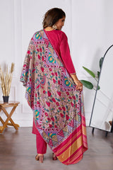 Magenta Chanderi Silk Suit with Floral Printed Dupatta & Pants