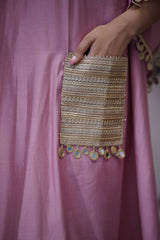 Lilac Kaftan & Pant Set with Golden Detailing