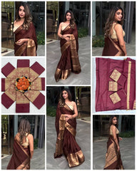 Elegant Brown Silk Saree with Golden Border