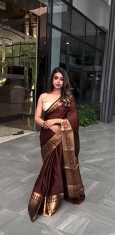 Elegant Brown Silk Saree with Golden Border