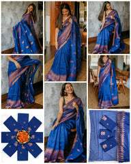 Royal Blue Soft Lilan Slab Saree with Copper Zari Border
