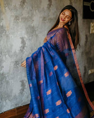 Royal Blue Soft Lilan Slab Saree with Copper Zari Border