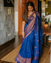 Royal Blue Soft Lilan Slab Saree with Copper Zari Border