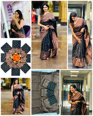 Black & Copper Banarasi Silk Saree with Rich Zari Weave