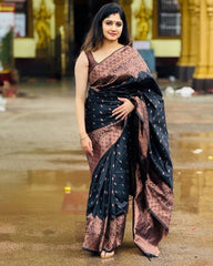 Black & Copper Banarasi Silk Saree with Rich Zari Weave