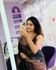 Black & Copper Banarasi Silk Saree with Rich Zari Weave