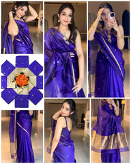 Royal Purple Silk Saree with Golden Zari Border & Subtle Star Motifs