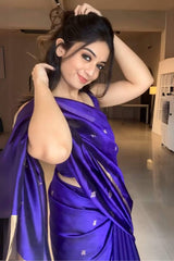 Royal Purple Silk Saree with Golden Zari Border & Subtle Star Motifs