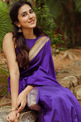 Royal Purple Silk Saree with Golden Zari Border