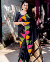Elegant Off-White Cotton Saree with Multicolor Ikat Print