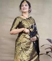Luxury Black Banarasi Saree with Intricate Golden Motifs