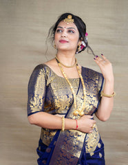 Luxury Black Banarasi Saree with Intricate Golden Motifs