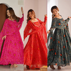 Bandhani Anarkali gown with Dupatta