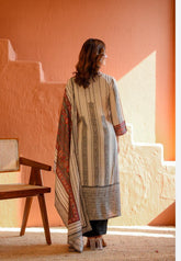 Elegant Cream Suit with Printed Dupatta and Black Trousers