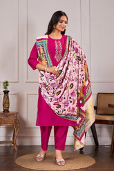 Pichwai Grace – Fuchsia Coloured Chanderi Silk Suit Set