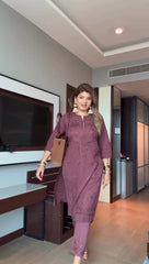 Elegant Mauve Embroidered Kurta Set
