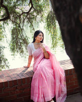 Simple and Stylish Soft Pink Saree with White Blouse Combination