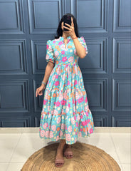 Vibrant Pink Floral Tiered Midi Dress