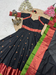 Designer Black Anarkali with Multicolor Woven Border