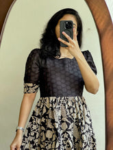 Elegant Black Chikankari & Printed Flared Dress