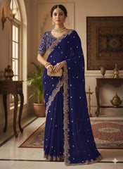 Saree with Silver Embroidery.