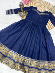 Royal Blue Gown with Traditional Zari Border