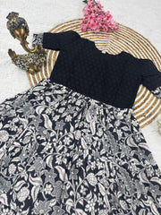 Elegant Black Chikankari & Printed Flared Dress