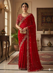 Saree with Silver Embroidery.