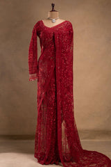 Heavy Red Sequined Net Saree.