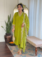 Elegant Polka Dot Kurti Set with Striped Dupatta