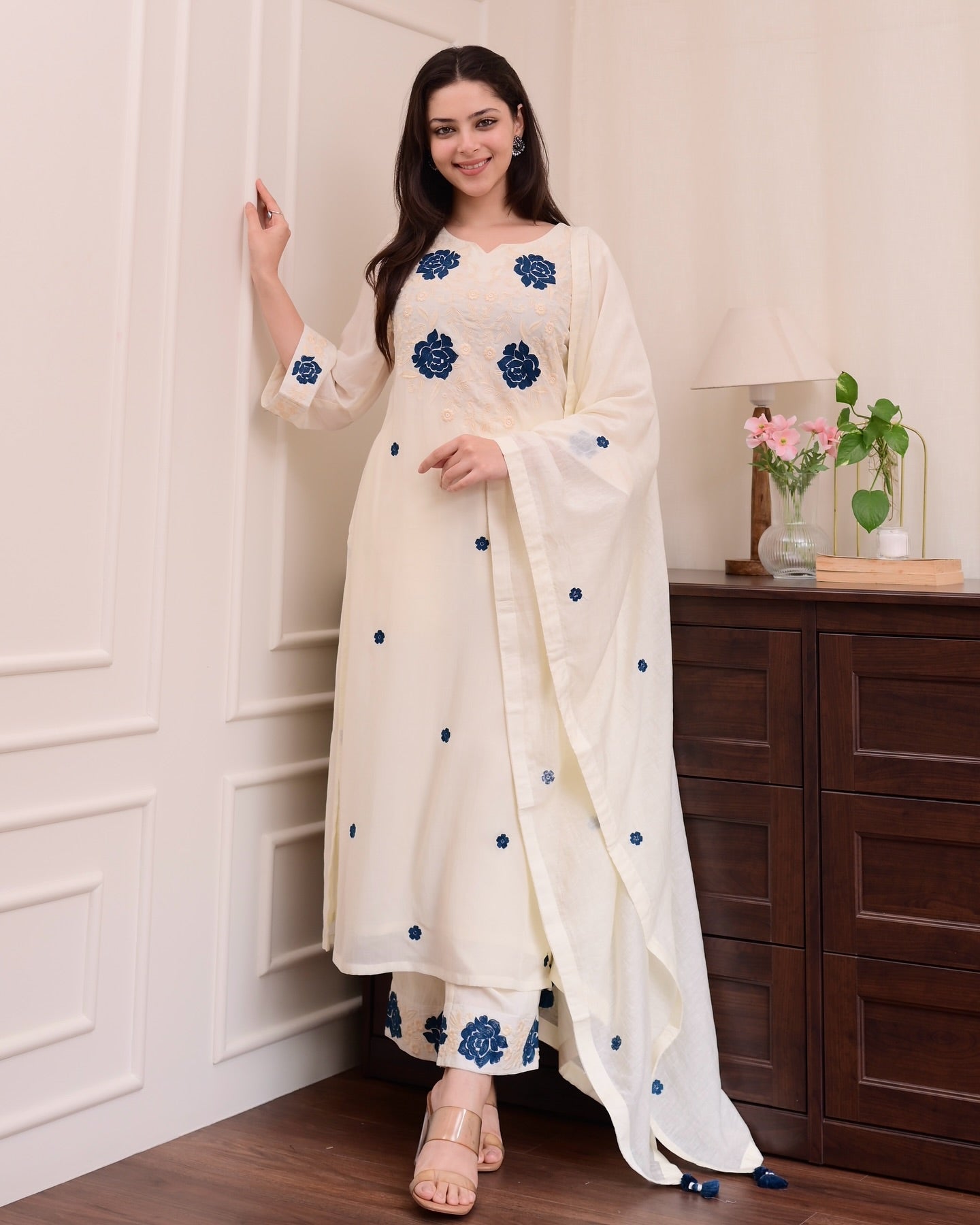 Embroidered Kurti Set with Matching Dupatta
