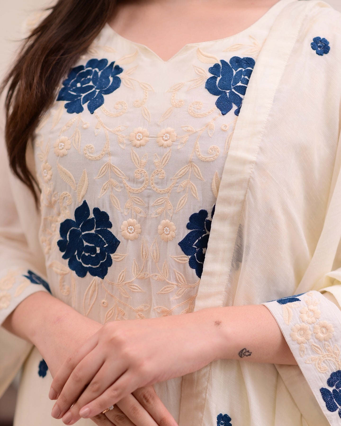 Embroidered Kurti Set with Matching Dupatta