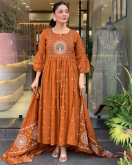 Traditional embroidered Anarkali set with dupatta and stylish design