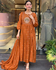 Traditional embroidered Anarkali set with dupatta and stylish design