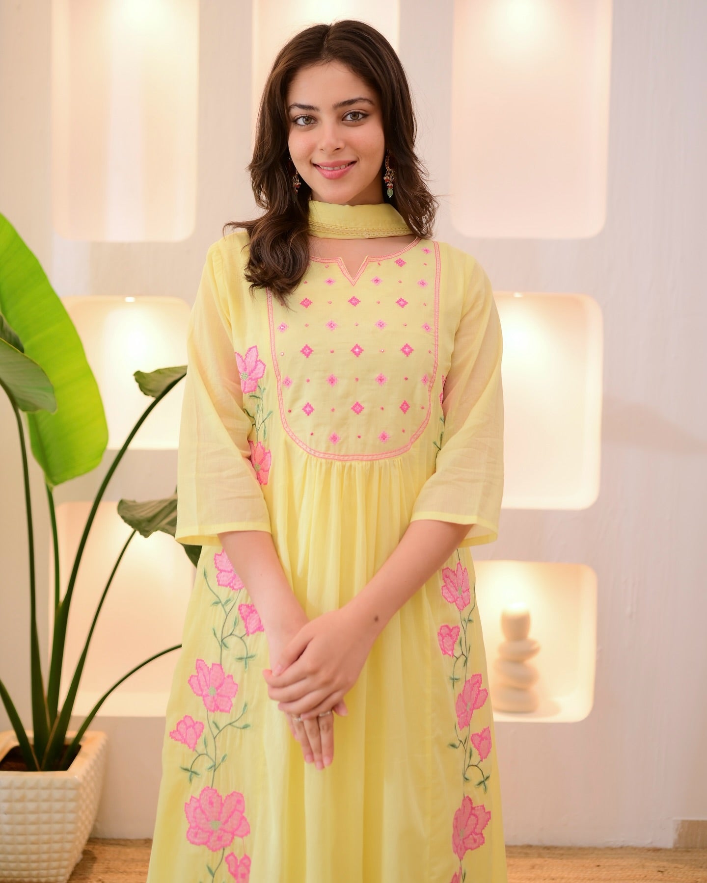 Floral Embroidered Kurti Set with Dupatta
