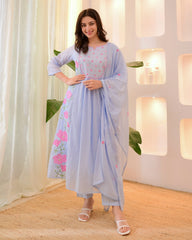 Floral Embroidered Kurti Set with Dupatta