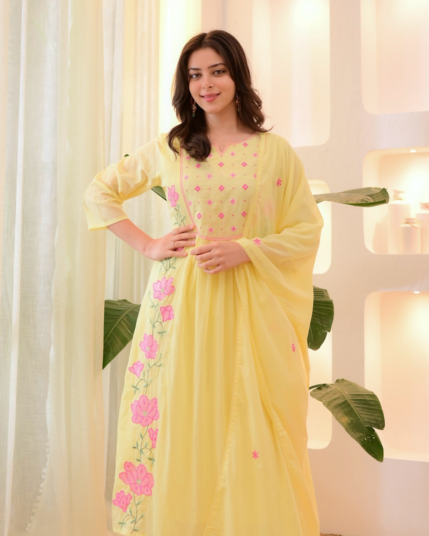 Floral Embroidered Kurti Set with Dupatta