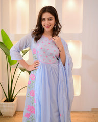 Floral Embroidered Kurti Set with Dupatta