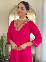 Festive-ready kurta pant set with statement dupatta and embroidery
