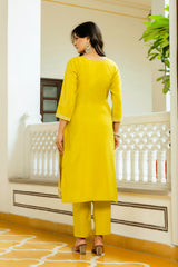 Sunshine Yellow Embroidered Suit Set with Organza Dupatta