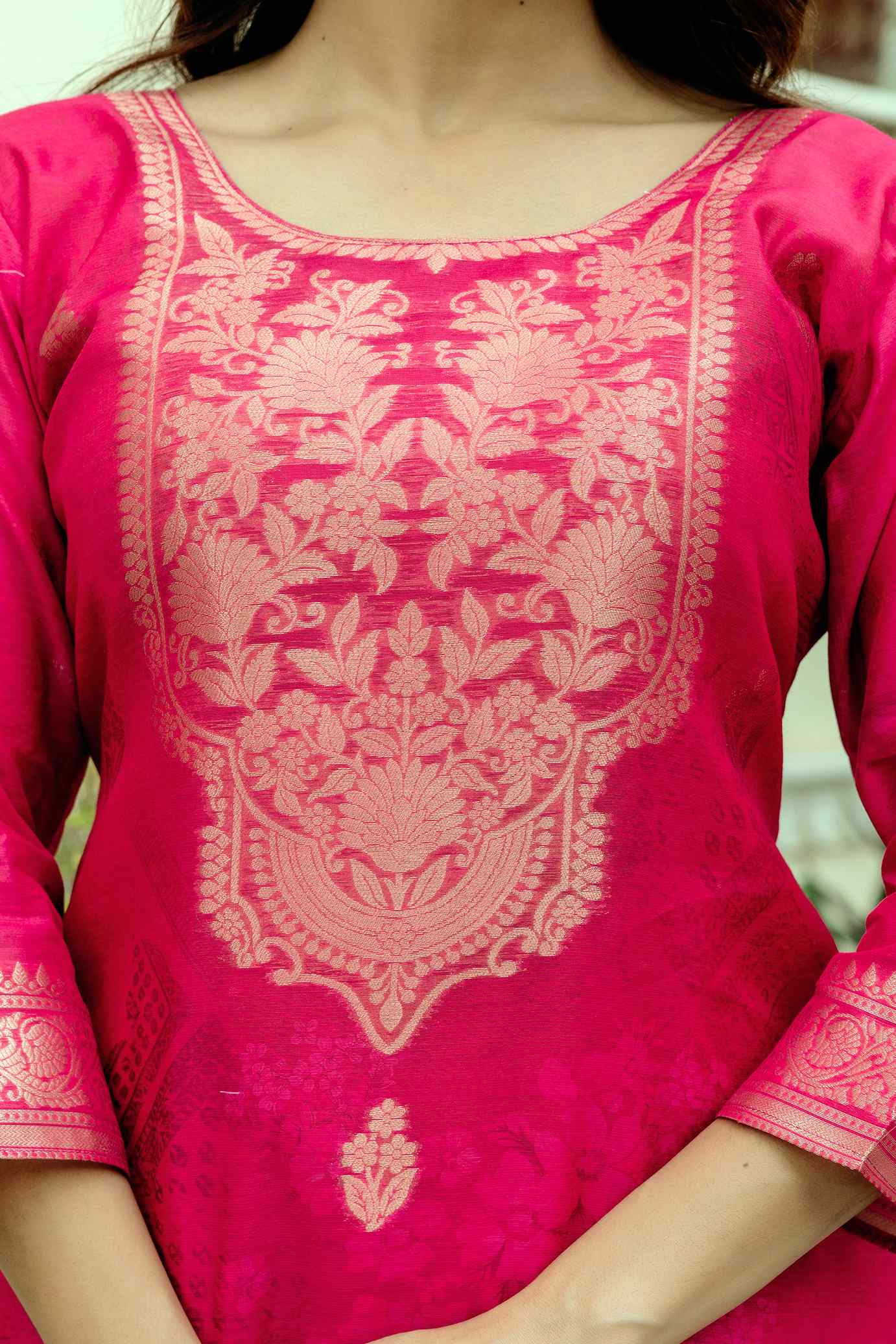 Banarasi Kurta Set with Floral Printed Dupatta