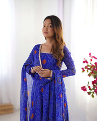 Bandhani Anarkali gown with Dupatta