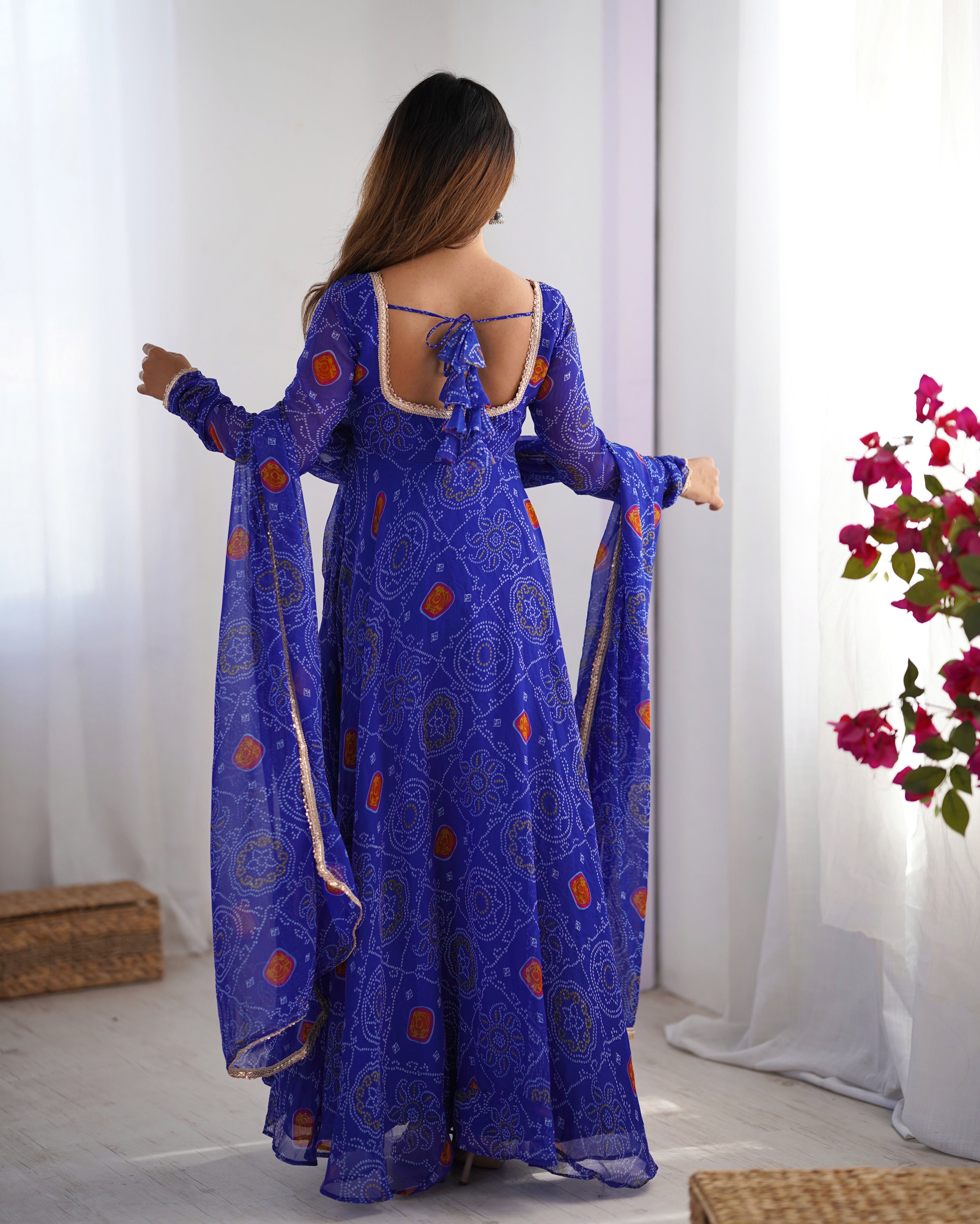 Bandhani Anarkali gown with Dupatta