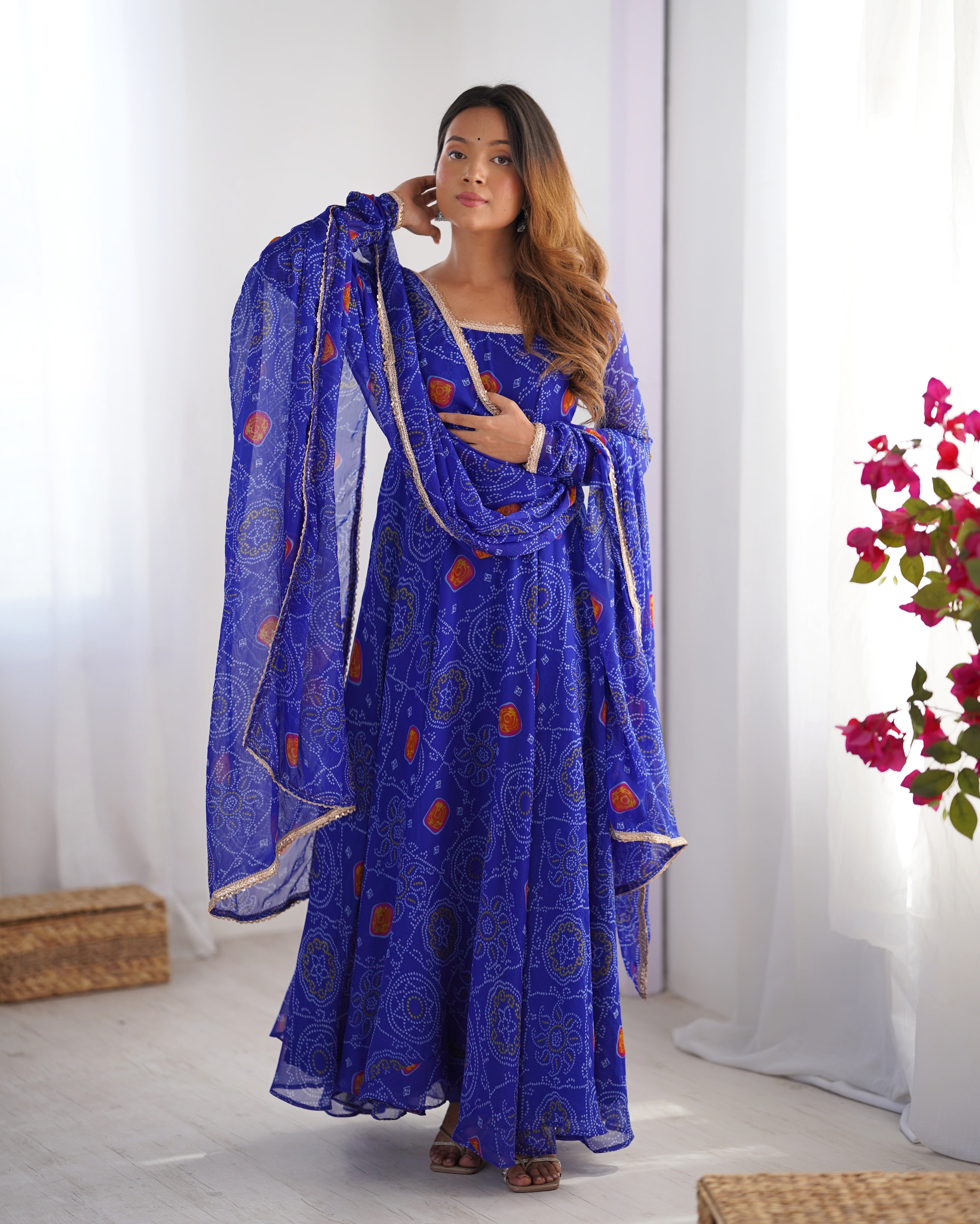Bandhani Anarkali gown with Dupatta