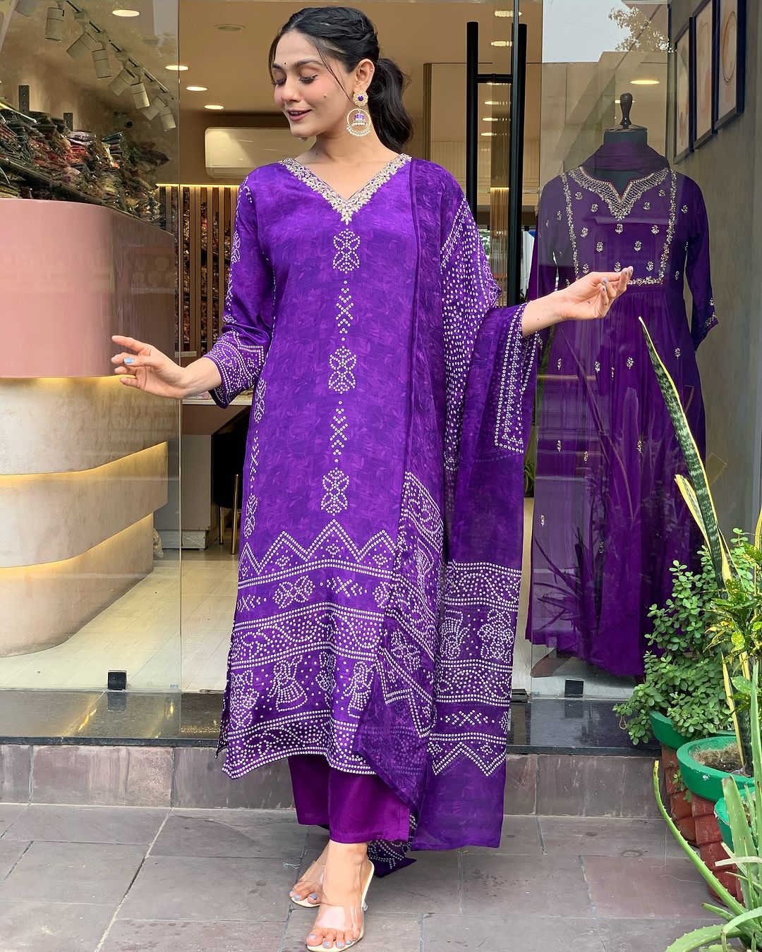 Bandhani Printed Straight Kurta with Dupatta & Pants