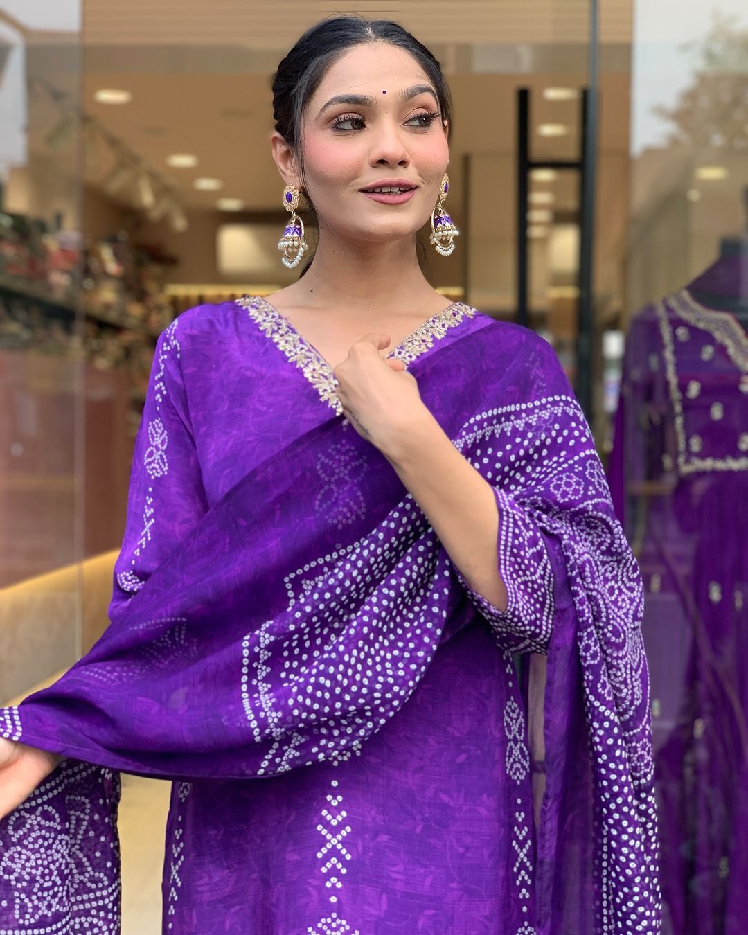 Bandhani Printed Straight Kurta with Dupatta & Pants