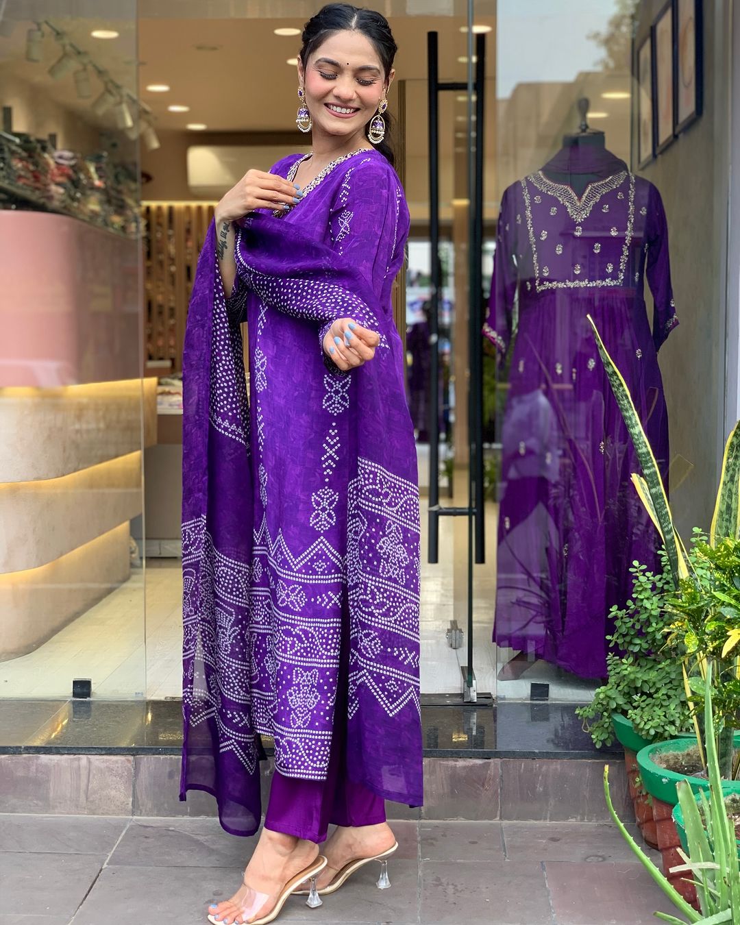 Bandhani Printed Straight Kurta with Dupatta & Pants