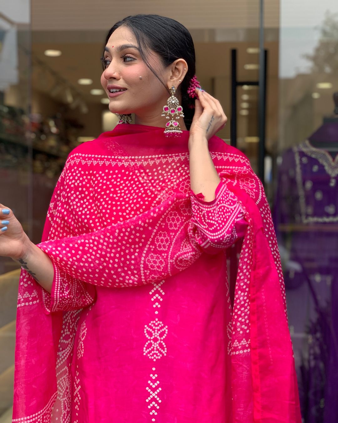 Bandhani Printed Straight Kurta with Dupatta & Pants