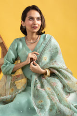 Mint Green Embroidered Kurta Set with Printed Dupatta